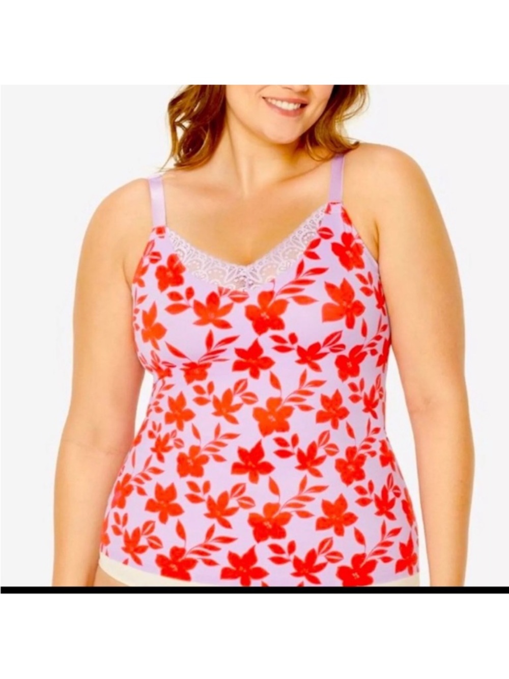 Ruby Ribbon Women's Diva Lace Cami In red hibiscus SZ 44 #1949